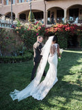 Sheath/Column V-neck Sweep/Brush Train Sleeveless Tulle Wedding Dresses