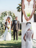 Sheath/Column V-neck Sweep/Brush Train Sleeveless Tulle Wedding Dresses