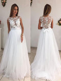 A-Line/Princess Scoop Sweep/Brush Train Sleeveless Tulle Wedding Dresses