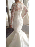 A-Line/Princess Bateau Court Train Long Sleeves Tulle Wedding Dresses