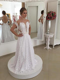 A-Line/Princess Scoop Sweep/Brush Train Short Sleeves Wedding Dresses