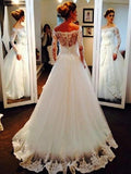Ball Gown Off-the-Shoulder Sweep/Brush Train Long Sleeves Tulle Wedding Dresses