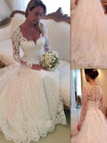 Ball Gown V-neck Court Train Sleeveless Tulle Wedding Dresses with Lace
