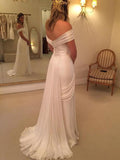 A-Line/Princess Off-the-Shoulder Sweep/Brush Train Sleeveless Chiffon Bridal Dresses with Ruffles