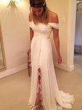 A-Line/Princess Off-the-Shoulder Sweep/Brush Train Sleeveless Chiffon Bridal Dresses with Ruffles