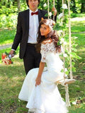 Trumpet/Mermaid Off-the-Shoulder Sweep/Brush Train 1/2 Sleeves Wedding Dresses with Lace