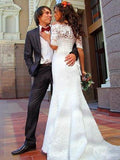 Trumpet/Mermaid Off-the-Shoulder Sweep/Brush Train 1/2 Sleeves Wedding Dresses with Lace