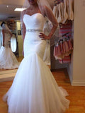 Trumpet/Mermaid Sweetheart Court Train Sleeveless Tulle Bridal Gown with Beading