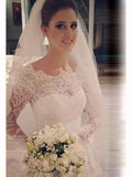 Trumpet/Mermaid Scoop Court Train Long Sleeves Tulle Bridal Gown with Lace