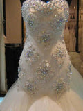 Trumpet/Mermaid Sweetheart Court Train Sleeveless Tulle Wedding Dresses with Beading