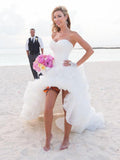 A-Line/Princess Sweetheart Asymmetrical Sleeveless Organza Beach Bridal Gown