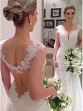Trumpet/Mermaid V-neck Sweep/Brush Train Sleeveless Wedding Dresses with Lace