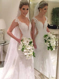 Trumpet/Mermaid V-neck Sweep/Brush Train Sleeveless Wedding Dresses with Lace