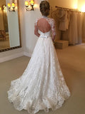 Ball Gown High Neck Court Train Long Sleeves Lace Bride Dresses with Lace
