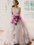 Ball Gown Scoop Sweep/Brush Train Sleeveless Organza Wedding Dresses with Beading