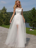 Sheath/Column Scoop Floor-Length Sleeveless Tulle Bridal Gown with Lace
