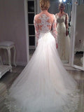 A-Line/Princess V-neck Sweep/Brush Train Long Sleeves Tulle Wedding Dresses with Sequin