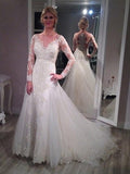 A-Line/Princess V-neck Sweep/Brush Train Long Sleeves Tulle Wedding Dresses with Sequin