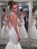 Trumpet/Mermaid High Neck Floor-Length Sleeveless Tulle Bridal Dresses with Lace