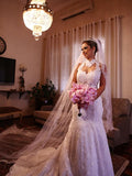 Trumpet/Mermaid High Neck Court Train Sleeveless Bride Dresses with Lace