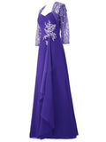 A-Line/Princess Long Sleeves Chiffon Long Mother of the Bride Dresses with Beading Lace