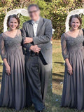 A-Line/Princess V-Neck 3/4 Sleeves Long Chiffon Mother of the Bride Dresses with Applique