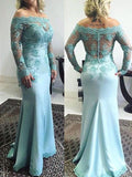 Trumpet/Mermaid Off-the-Shoulder Long Sleeves Sweep Train Satin Mother of the Bride/Groom Dresses