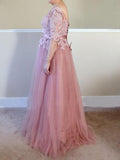 A-Line/Princess Bateau Half Sleeves Long Tulle Plus Size Mother of the Bride Dresses with Applique