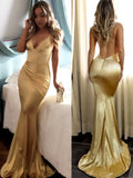 Trumpet/Mermaid Spaghetti Straps Sleeveless Floor-Length Satin Prom Formal Dresses