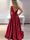 A-Line/Princess Scoop Sweep/Brush Train Satin Sleeveless Prom Evening Dresses with Applique