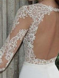 Sheath/Column Jewel Floor-Length Chiffon Long Sleeves Prom Evening Dresses with Applique