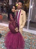 Trumpet/Mermaid Jewel Floor-Length Lace Long Sleeves Prom Evening Dresses with Applique