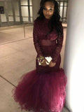 Trumpet/Mermaid Jewel Floor-Length Lace Long Sleeves Prom Evening Dresses with Applique
