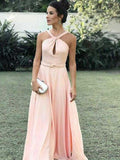 A-Line/Princess Halter Floor-Length Chiffon Sleeveless Prom Evening Dresses with Ruffles