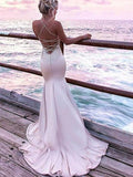 Trumpet/Mermaid Straps Sweep/Brush Train Satin Sleeveless Prom Evening Dresses with Applique
