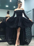 A-Line/Princess Off-the-Shoulder Sweep/Brush Train Long Sleeves Lace Prom Evening Dresses with Ruffles