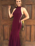 Trumpet/Mermaid Halter Floor-Length Satin Sleeveless Prom Evening Formal Dresses with Ruffles
