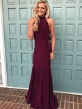 Trumpet/Mermaid Halter Floor-Length Satin Sleeveless Prom Evening Formal Dresses with Ruffles