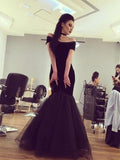 Trumpet/Mermaid Off-the-Shoulder Floor-Length Tulle Short Sleeves Prom Evening Dresses with Ruffles