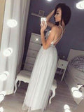 A-Line/Princess V-neck Floor-Length Chiffon Sleeveless Backless Prom Evening Dresses with Slit