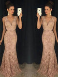 Trumpet/Mermaid V-neck Sweep/Brush Train Lace Sleeveless Prom Evening Formal Dresses
