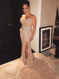 Sheath/Column Sweetheart Sweep/Brush Train Sequins Beading Evening Dresses with Split