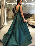 A-Line/Princess Bateau Sweep/Brush Train Satin Prom Evening Dresses with Beading