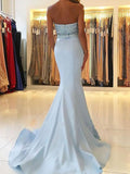 Trumpet/Mermaid Sweetheart Sweep/Brush Train Satin Prom Evening Dresses with Beading