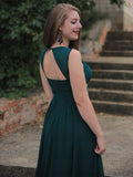 Empire V-neck Long Chiffon Prom Evening Formal Dresses with Beading