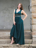 Empire V-neck Long Chiffon Prom Evening Formal Dresses with Beading