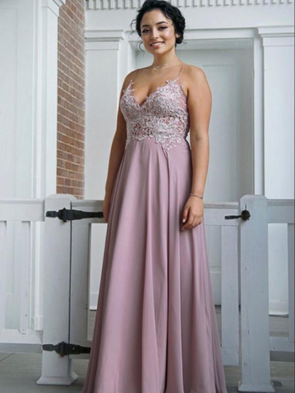 Empire Spaghetti Straps Sweep/Brush Train Chiffon Prom Evening Dresses with Lace