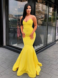 Trumpet/Mermaid Sweetheart Sweep/Brush Train Satin Prom Evening Dresses