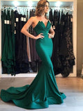 Trumpet/Mermaid V-neck Court Train Satin Prom Evening Formal Dresses