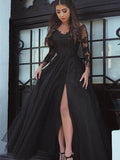 Ball Gown Off-the-Shoulder Sweep/Brush Train Tulle Applique Long Sleeves Dresses with Split
